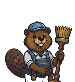 Biber-Blitz Maskottchen mit Besen