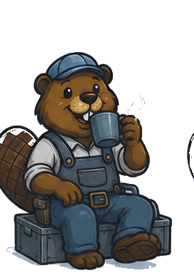 Biber-Blitz Maskottchen macht eine Pause